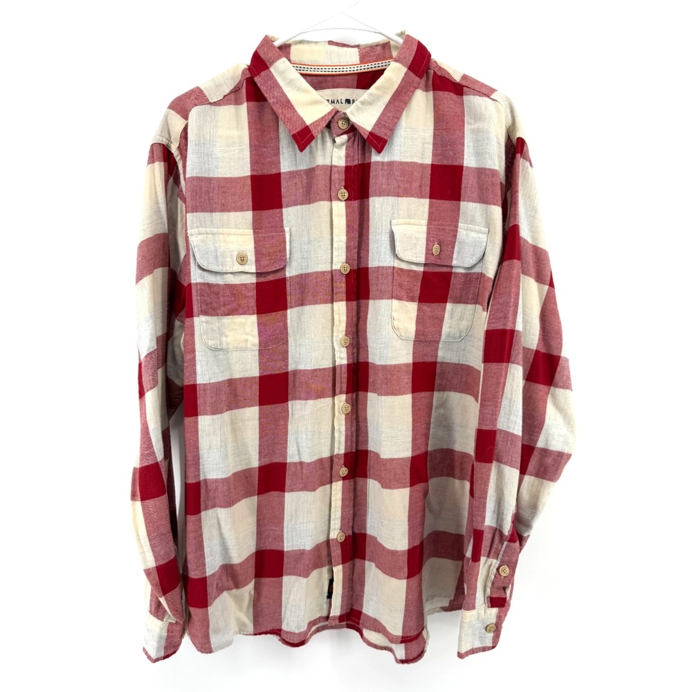 The Normal Brand Red Cream Buffalo Check Flannel Shirt Lightweight Casual Men L